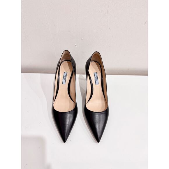 NEW Prada Leather Basic Pointed Toe Stiletto Pumps Heels Black Women's Size 40.5 - Picture 1 of 6